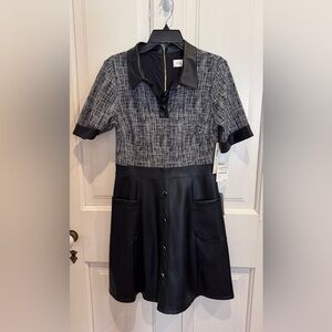 Eliza J mixed media black faux leather dress